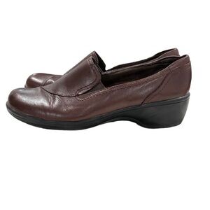Clark's May's Poppy Bendables leather heel Loafers brown Slip On size 7